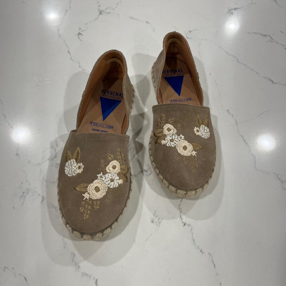 Verbenas Embroidered Espadrilles Flats Carmen Suede Leather Shoes Size 8.5/39